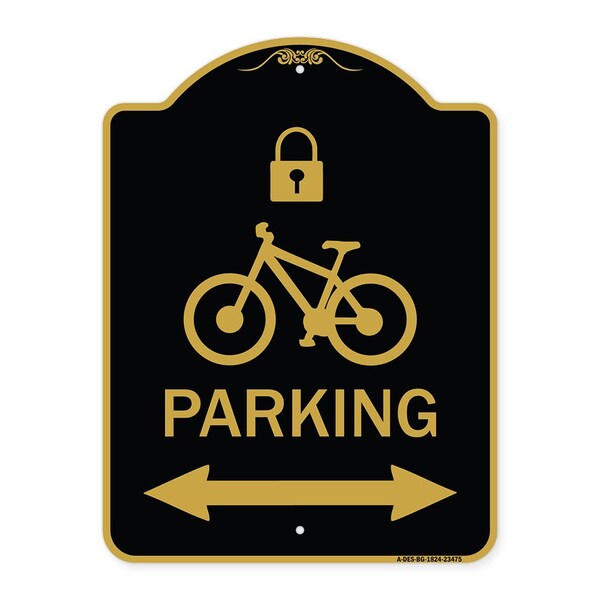 Signmission Parking W/ Lock Cycle & Bidirectional Arrow, Black & Gold Aluminum Sign, 18" x 24", BG-1824-23475 A-DES-BG-1824-23475 - main